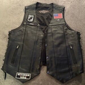 Street&Steel Leather Biking Vest With Veteran Patches